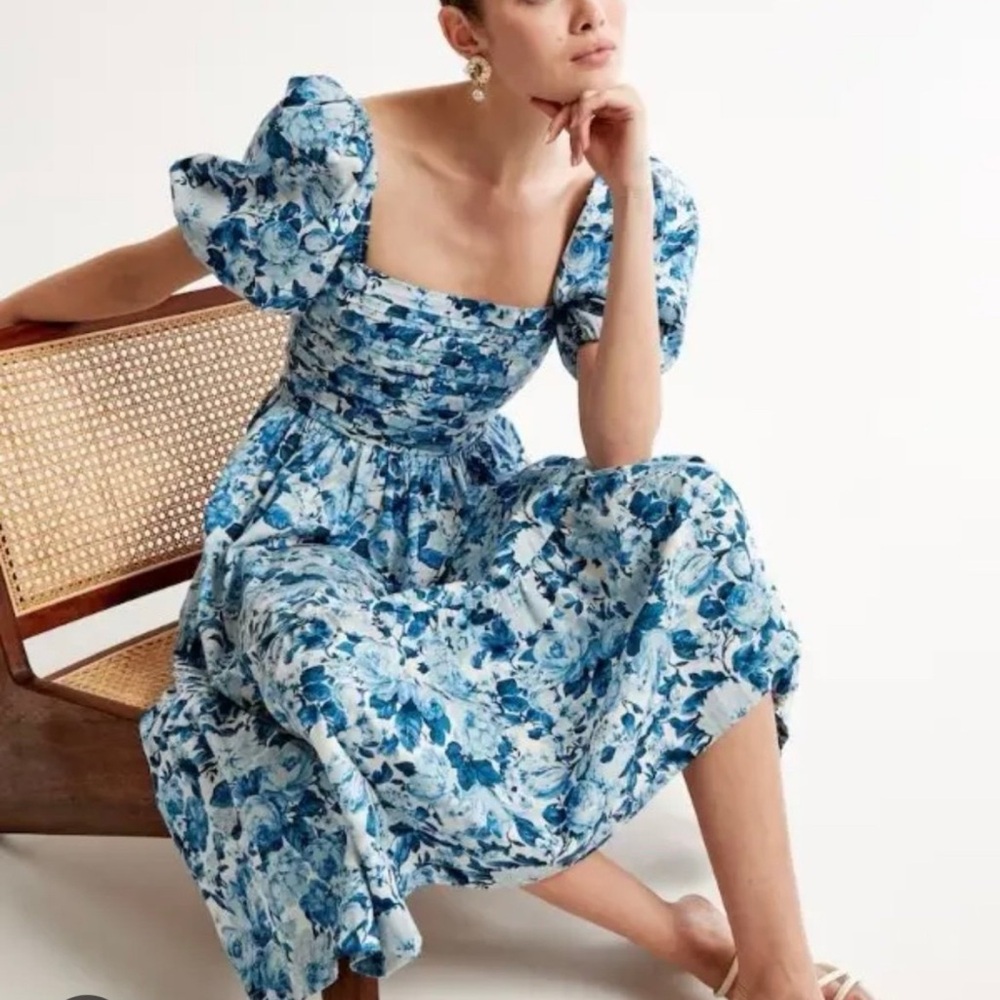 NWT Abercrombie and Fitch Floral Blue Dress Size XS Petitte